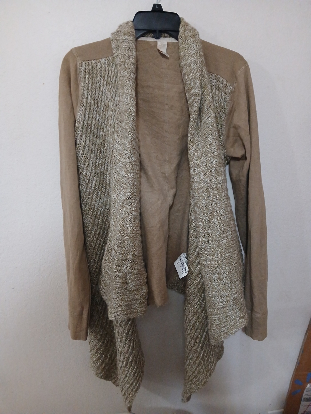 prAna Sweater Womens XL Brown Open Front Draped Cardigan Waterfall Hem Knit